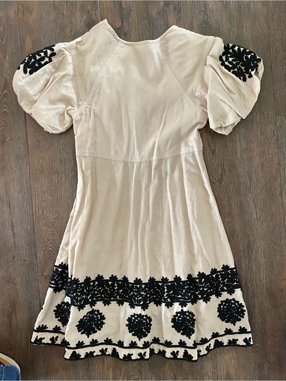 Anthropologie Cream Mini Dress with Black Floral Embroidery - Picture 3 of 5